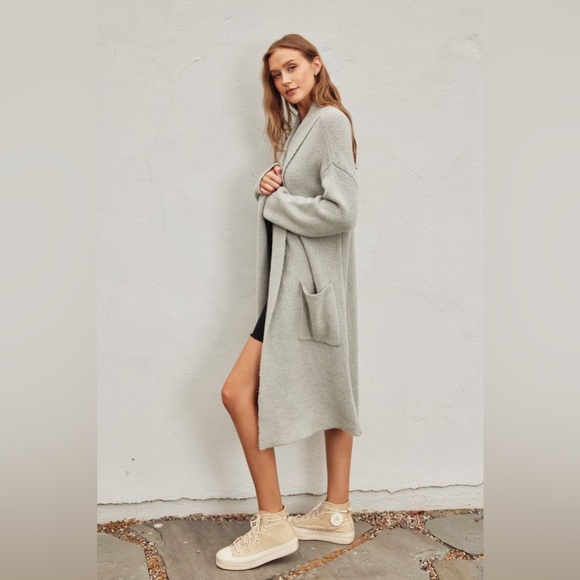 447. DRESS FORUM🛑COST MAXI OVERSIZE POCKET Grey Cardigan Sweater Long Duster - Picture 5 of 7